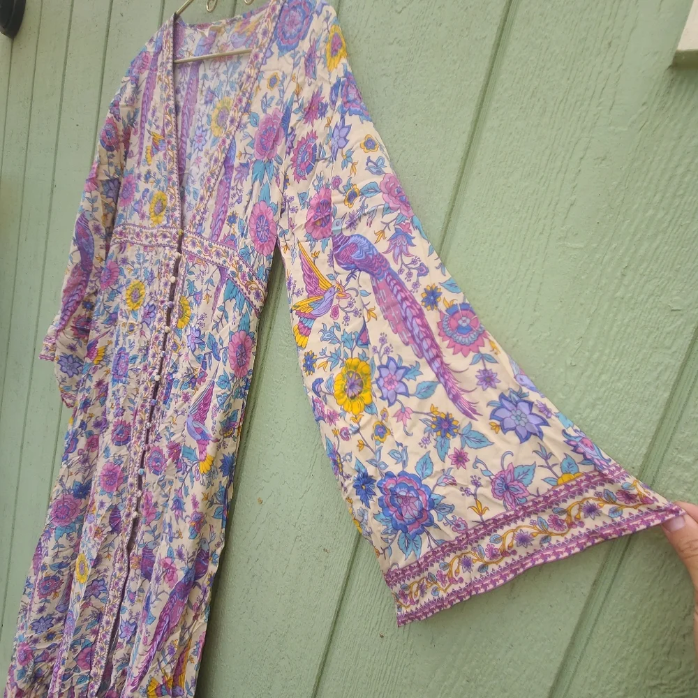 Spell Sample Lovebird Maxi Dress Gown Kimono Robe Duster S Chamomile OOAK NWOT - Picture 6 of 14